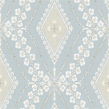 Blue & Grey Charleston Classical Trellis Wallpaper