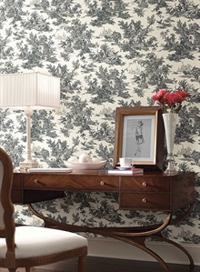 Black & White French Countryside Toile Wallpaper, AT4228