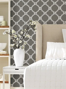 Dark Grey & White Open Trellis Prepasted Wallpaper, AP7490