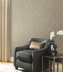 Bates Taupe Textured Scroll Wallpaper