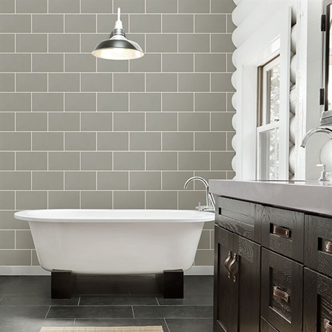 Neale Light Grey Subway Tile Wallpaper, Tile Bathroom Wallpaper