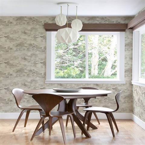 2975-87546 | Nara Taupe Toile Silhouette Wallpaper