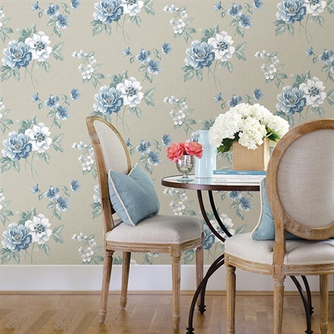 Keighley Light Blue Floral Wallpaper