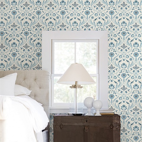 3113-12003 | Island Blue Damask | Wallpaper Boulevard