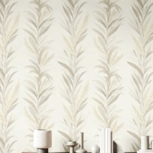 Leaf Flourish Beige Grey Italian Wallpaper