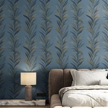 Leaf Flourish Blue Gold Italian Wallpaper