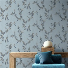 Thin Leaf Blue Gold Italian Wallpaper