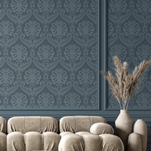 Traditional Damask Blue Gold Italian Wallpaper