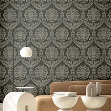Traditional Damask Anthracite Grey Italian Wallpaper