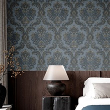 Floral Damask Blue Beige Italian Wallpaper