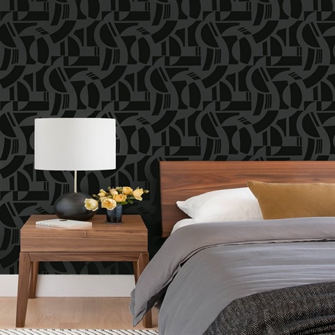 4034-87379 | Carter Black Geometric Flock Textured Felt