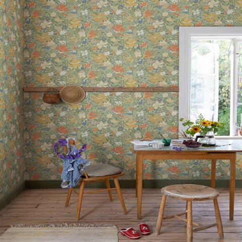 4111-63018 | Midsommar Sage Scandinavia Floral & Leaf Wallpaper