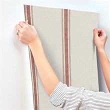 Linette Red & Grey Fabric Stripe Wallpaper