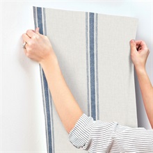 Linette Blue Fabric Stripe Wallpaper