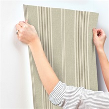 Calvados Moss Green Linen Stripe Wallpaper