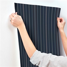 Lascelle Navy Blue Modern Pinstripe Wallpaper