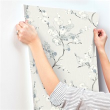 Bliss Blue Blossom Floral Vine Wallpaper