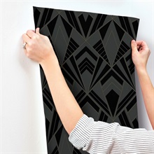 Allenby Black Art Deco Flocked Wallpaper
