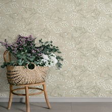 Paradis Beige Bouquet Toss Wallpaper