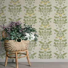 Rosa Green Floral Columns Wallpaper