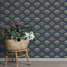 Maj Navy Floral Damask Wallpaper
