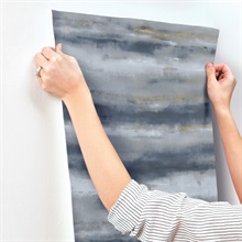 Ayla Indigo Abstract Horizontal Stripe Wallpaper