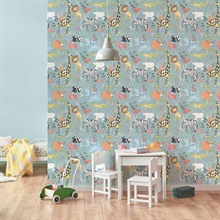 Safari Animals Blue Jungle Friends Wallpaper