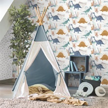 Prehistoric Dino Orange Whimsical Wallpaper