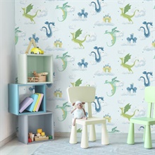 Magical Dragons Blue Fantastical Wallpaper