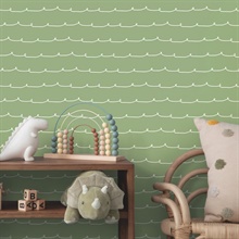Wiggle Line Green Stripe Wallpaper