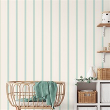 Bobbin Stripe Aqua Scalloped Wallpaper