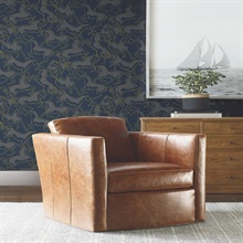 DresSage Green Navy Blue Stallions Deer Wallpaper