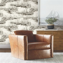 Yacht Club Taupe Scenic Boat Wallpaper