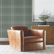 Country Club Plaid Green Faux Linen Wallpaper