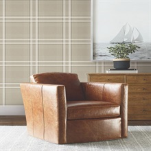Country Club Plaid Taupe Faux Linen Wallpaper