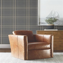 Country Club Plaid Charcoal Grey Faux Linen Wallpaper