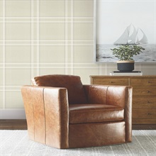 Country Club Plaid Beige Faux Linen Wallpaper