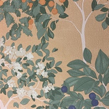 Arbor Serenade Green on Orange Wallpaper
