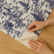 Bigfoot Novelty Toile Navy Blue Peel and Stick Wallpaper