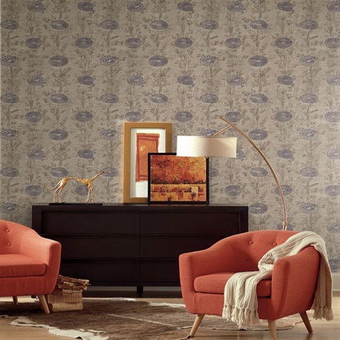 French Marigold Wallpaper Tan Purple