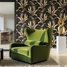 Padma Warm Black Vertical Leaf Wallpaper