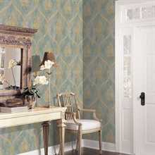 CI38255 Blue &amp; Gold Damask Wallpaper