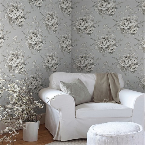 FH4089 | Taupe & Grey Heritage Rose Floral Wallpaper