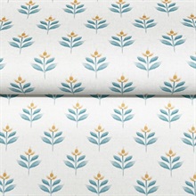 Serene Villa Teal Floral Stamp Wallpaper
