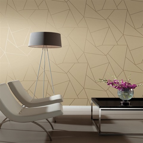 MD7181 Wallpaper | Pearl & Gold Geometric Quadrilateral Wallpaper
