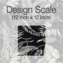 Black & Grey Tropical Toss Leaf & Fern Floral Wallpaper