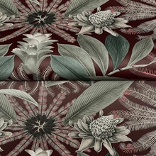 Enchanted Garden Maroon Tropical Wallpaper