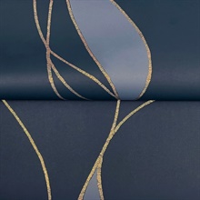 Society Hill Navy Abstract Leaf Wallpaper