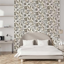 Botanical Blueprint Painterly Branches Grey with Ecru Cream Ground Wal