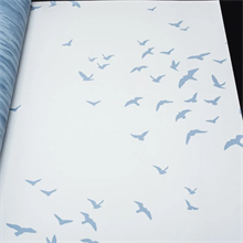Baby Blue & White Coastal Birds FLying South Wallpaper
